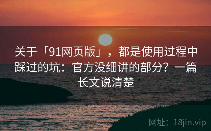 关于「91网页版」，都是使用过程中踩过的坑：官方没细讲的部分？一篇长文说清楚