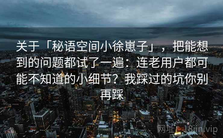 关于「秘语空间小徐崽子」，把能想到的问题都试了一遍：连老用户都可能不知道的小细节？我踩过的坑你别再踩